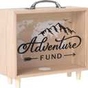 Vesici Travel Fund Box Piggy Bank for Adults Money Savings Box Vacation Decorative Suitcase Wooden Coin Bank for Vacation Wedding, 8 x 7.3 x 2.8 Inch(Adventure)
