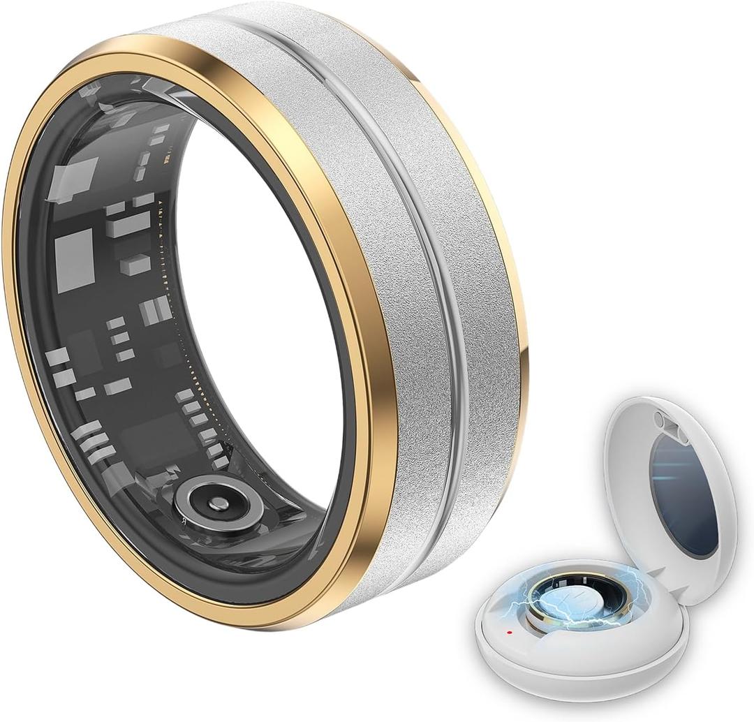 Smart Ring Health Tracker - Fitness Sleep Heart Rate Blood Oxygen Tracker Smart Ring for Men and Women,IP68 Waterproof Level Bluetooth Fitness Tracker Rings - Free APP (Platinum, 8)