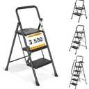 Arbusb Step Ladder, Folding Step Stool with Wide Anti-Slip Pedals, Sturdy Steel Ladder with Handrail, Space-Saving, Portable for Home & Adults, 3 Step Ladder