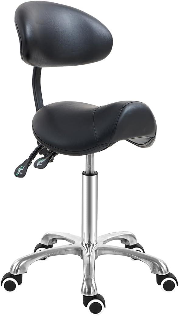 Antlu Saddle Stool Chair with Back Support, Ergonomic Esthetician Stool Chair for Salon Tattoo Spa Medical Dentist Clinic (with Backrest, Black), Adjustable Backrest