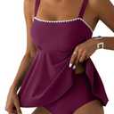 Aleumdr Women's Tankini Bathing Suit 2 Piece Tummy Control Swimsuit High Waisted Slimming Tankini Top with Bottom Violet XX-Large
