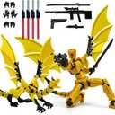 Pre-Assembled T13 3D Printed Robot Action Figure Set with Dragon, Multi-Jointed Movable Toy with Accessories & Weapons, Collectible Action Figures for Boys and Gamers (Gold)