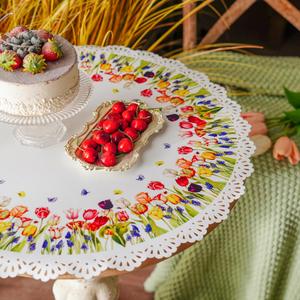 ARTABLE Small Table Cloth Printing Flowers Designs Laser Cutting Tablecloth Table Topper for Thanksgiving Outdoor Farmhouse Rustic Kitchen Party Birthday Picni (Tulips, 31 Inches Round)