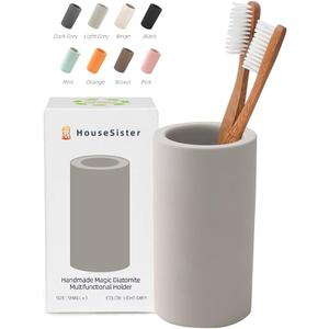 Organic Diatomite Toothbrush Toothpaste Makeup Brushes Razors Holder Grey Bathroom Countertop Organizer Stand Cup Organizer (Light Grey)