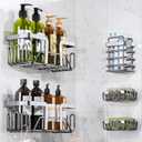 BEKU Shower Caddy 5 Pack - Bathroom Kitchen Organizer & Storage Rack - Adhesive Shelves Inside Shower - No Drilling Stainless Steel Accessories Set - Silver