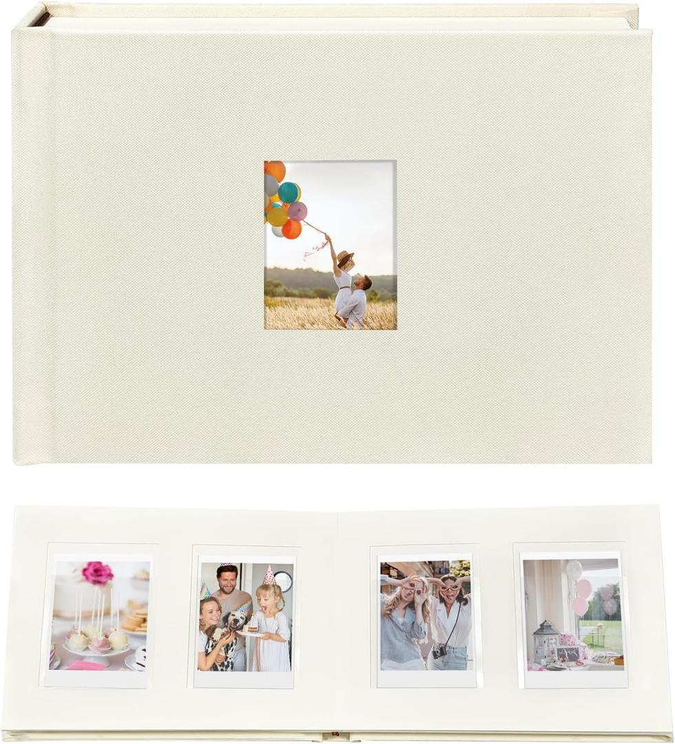 Instax Mini Photo Album Hardcover with 52 Pockets - Extra Wide Writing Space for Fujifilm,Digital Camera,HP Sprocket & KPOP Photo Cards, Kuword Premium Acid-Free Photo Book Gift Beige (CLASSIC STYLE)