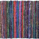 INDIAN ARTISTIC Multi Color Chindi Rag Rug 4X6 Hand Woven Rug & Reversible Rug |Recycled Cotton Chindi Rug for Living Room Kitchen | Rustic Rug | Cotton Rug | Runner Rugs (Blue Colour)