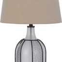 Cal Lighting BO-3124TB 150W 3 Way Morgan Glass Table Lamp with Mesh Guard Design and Taper Drum Linen Shade