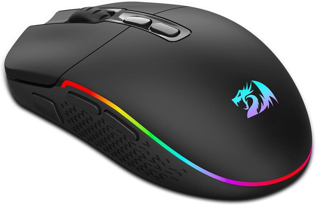 Redragon Wireless Gaming Mouse, Bluetooth/2.4Ghz/USB-C Wired RGB Backlit Gamer Mouse, 24000 DPI, Fully Programmable, Rapid Fire Key, Rechargeable Computer Mouse for Laptop PC Mac, Black