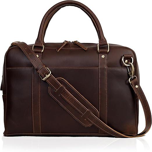 Leather Farm Messenger Bag for Men & Women 15.6 Inch – Premium Vintage Handmade Laptop Briefcase Satchel, Mens Leather Shoulder Crossbody Bag, Genuine Leather Computer Bag with Adjustable Strap Brown