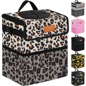 ELONGRIVER Car Trash Can Bin for Back Seat Leak Proof, Cute Car Trash Bag Hanging, Vehicle Trash Can for SUV Truck Van, Automotive Garbage Cans Front Seat Leopard Print, 2 Gallons