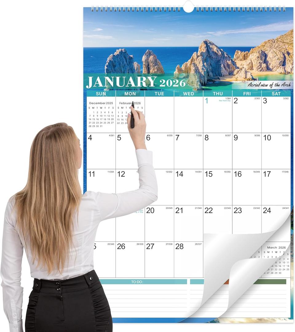 Large Wall Calendar 2026-23" x 15" Large Calendar 2026, Jan. 2026 to Dec. 2026, Vertical Extra Monthly with Julian Date for Office Home Planning & Organizing