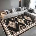 Tijuboni Western Rugs for Living Room Non Slip, Southwestern Area Rugs for Dining Room Kitchen Bedroom Nursery, Washable Rubber Backing, 8x10 Aztec Black-White-Brown