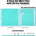 Large Cork Board 36" x 24", 6 Pack Felt Bulletin Board, Pin Boards | Includes Pushpins & Self-Adhesive Strips, Felt Wall Tiles Notice Boards for Walls Office Home School Decor - Lake Blue