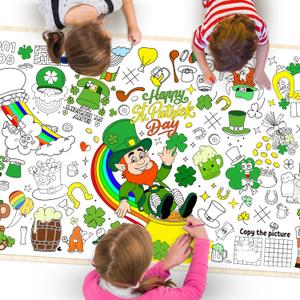 St Patrick's Day Giant Coloring Tablecloth 71 x 31 Inch Jumbo Paper Coloring Activity Poster Irish Themed Coloring Table Cover for Family Classroom Party Games Decorations