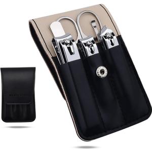 Nail Clippers Set, 6 Pcs Toenail Clippers Stainless Steel Fingernail Clippers Manicure Set with Leather Case, Idea Gift for Christmas Stocking Stuffers, Black