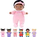 OUOZZZ Soft Black Baby Dolls for Girls - First African American Baby Dolls Multicultural Plush Rag Doll Sleeping Cuddle Buddy Doll Toy for Kids 10" (C-nevaeh03 Pink)