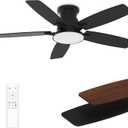 Flush Mount Ceiling Fan with Light, 42 Inch, Remote Control, 3CCT Dimmable LED, 6-Speed Silent Reversible DC Motor, Low Profile Hugger Ceiling Fan for Indoor/Outdoor 90-264V 50/60Hz Matte Black
