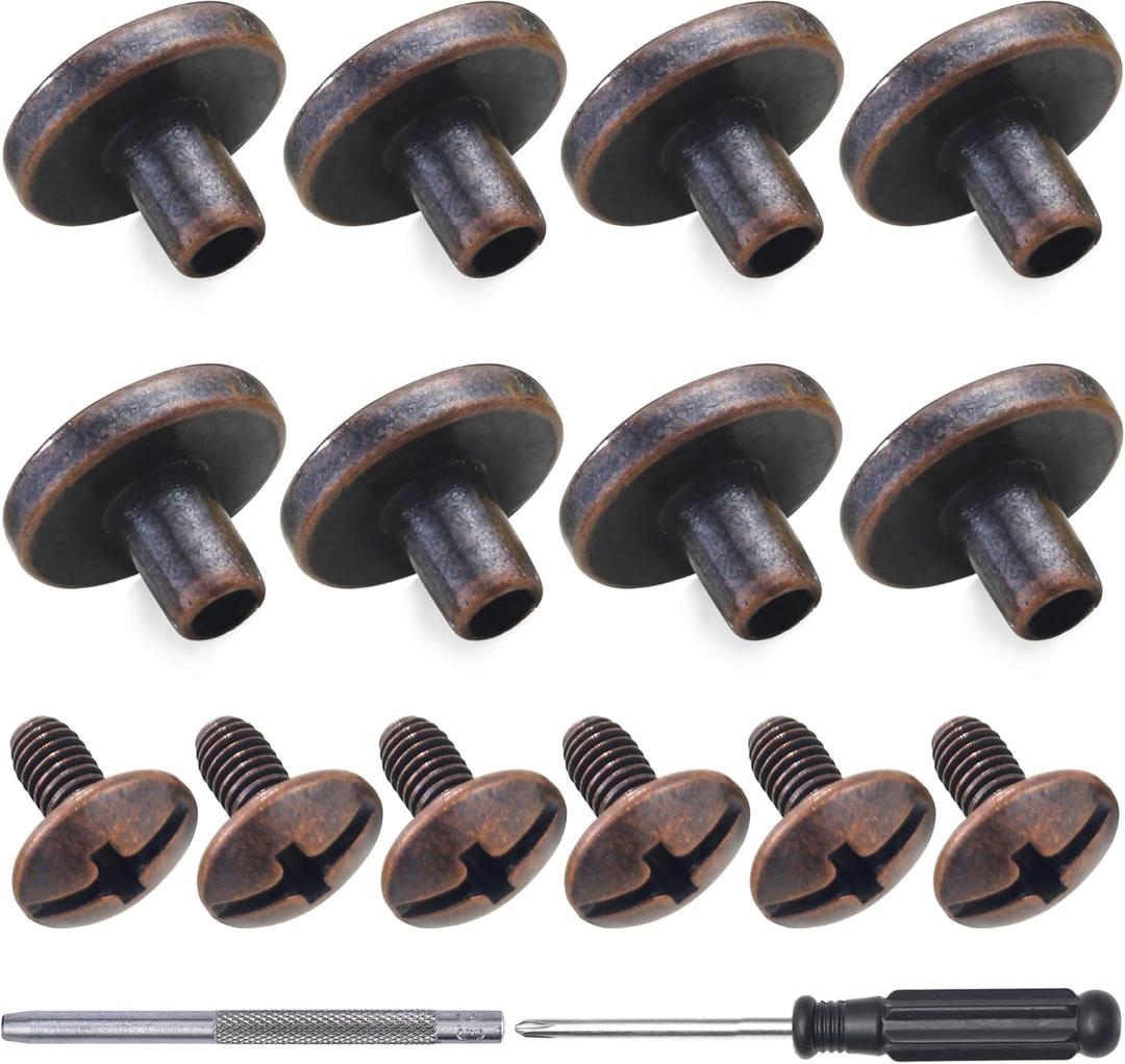 YORANYO 30Sets Chicago Screws Leather Rivets Screw Rivets Metal Studs for Clothing Chicago Binding Screws Spike and Studs for Decorate Repair Shoes Belts Bag Purse Dog Collar Clothing (Antique Copper)