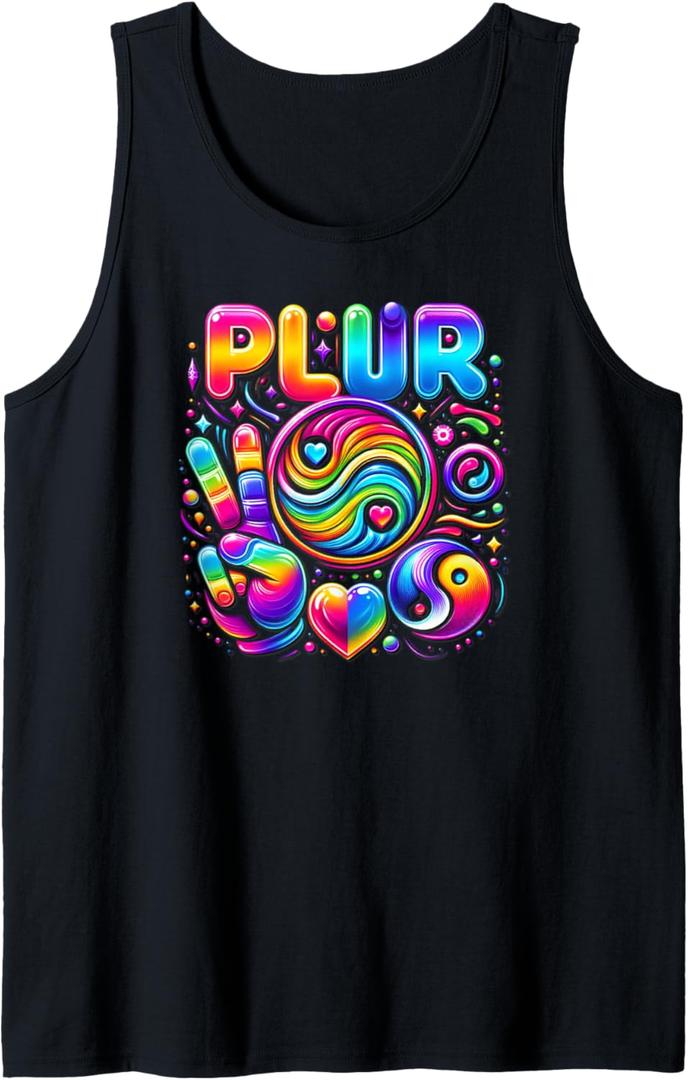 PLUR EDC EDM Rave Dance Music Peace Love Unity Respect Vibes Tank Top (Small, Black)