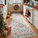 Lahome Christmas Runner Rug for Hallway 2'6" x 8', Non Slip Washable Long Kitchen Carpet Runner, Low Pile Soft Xmas Reindeer Runner for Entryway Bathroom Holiday Decor, Beige