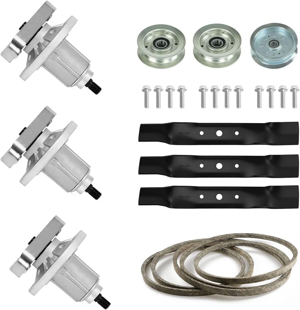 48 inch Deck Rebuild Kit with GY20050 Spindle Assembly for John Deere L120 L130, Includes Spindle GY20785, Blades GX20250, Idler GY20067 & GY22082, 1/2"x139" Belt GY20571
