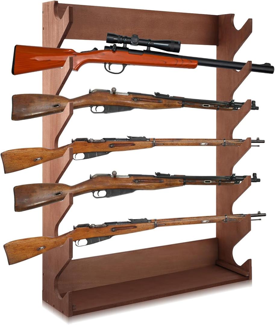 DoubleFill Gun Rack Storage Wooden Gun Rack Display Stand Wall Mount Indoor Holder for up to 7 Rifles or Shotguns Heavy Duty Wall Storage Display Rifle, 31 x 24 x 6"