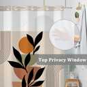 No Hook Boho Mid Century Shower Curtain with Snap in Liner Modern Minimalistic Leaves Hotel Style & Top Sheer Window Double Layers Waterproof Fabric with See Through Top Window 71x74 Inch