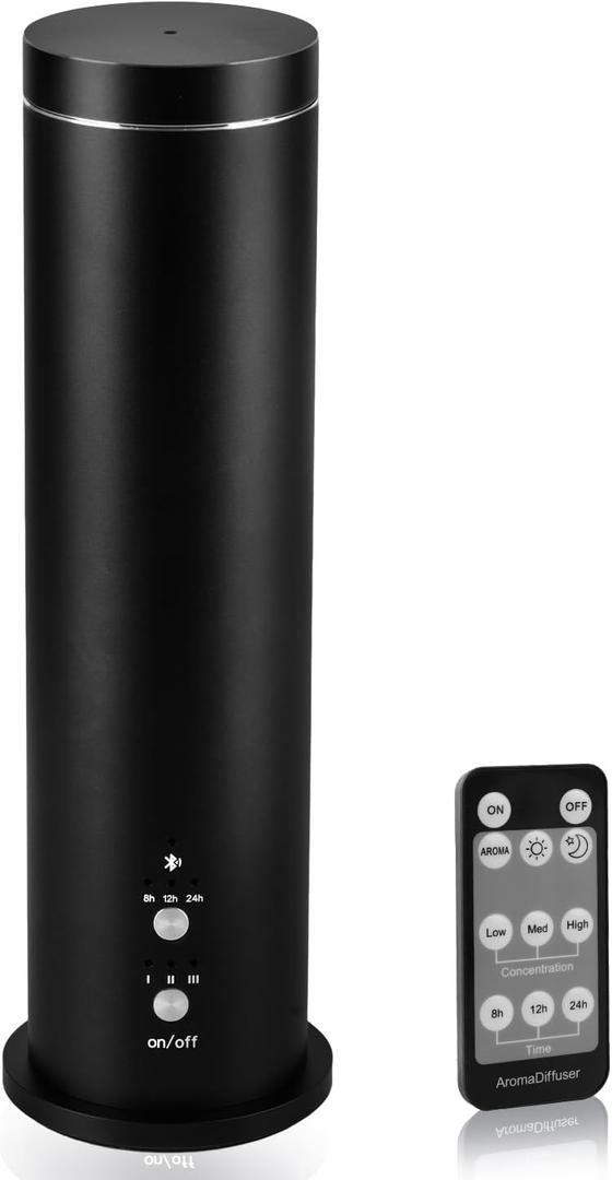 Waterless Essential Oil Diffuser for Large Room, 1000 Sq Ft Coverage with Bluetooth App & Remote Control, Cold Air Aromatherapy Machine for Home Office, Quiet Operation, Black