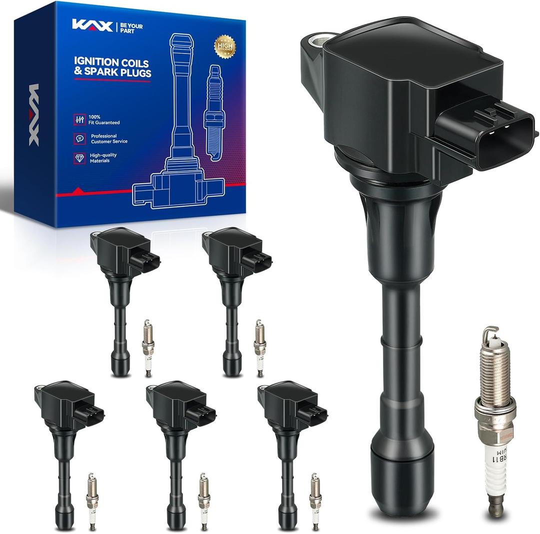 KAX 6-Pack Ignition Coils & Double Iridium Spark Plug for Nissan Murano 2009-2015 2017-2023, Pathfinder 2013 2015-2020 2022-2023, Maxima, Altima, Pathfinder, QX60, JX35, G35, EX35, FX35, G25, UF550