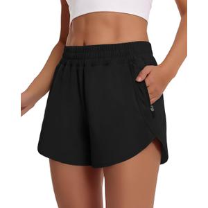 CAMPSNAIL Running Shorts for Women - 3" Athletic High Waist Quick Dry with Liner Zipper Pockets for Workout Gym (Small, 1#black)