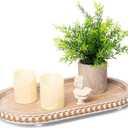 HPC Decor 15in Oval Tray for Home Decor - Brown Wood Beaded Tray - Decorative Serving Tray,Rustic Farmhouse Wooden Trays for Vintage Centerpiece,Kitchen Counter,Living Room Decor,Coffee Table Decor.