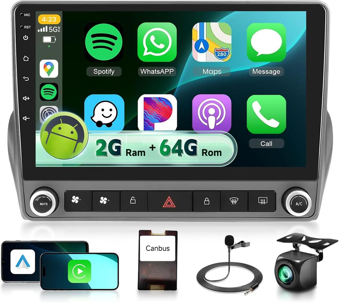 2G+64G Car Stereo for Chevrolet Chevy Camaro 2008-2015 with DSP/ Android 13/ Wireless Carplay/ Android Auto, 9" IPS Touchscreen Car Radio with GPS WiFi Bluetooth FM/ RDS SWC Backup Camera