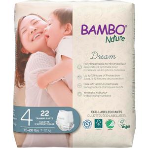Bambo Nature Premium Eco-Friendly Training Pants, Size 4 (15-31 Lbs), 22 Count