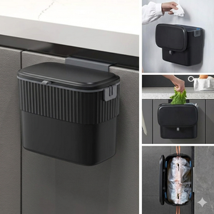 ELPHECO Kitchen Compost Bin with Lid 1.8 Gallon Hanging Trash Can with Lid, 7 Liter Wall-Mounted Garbage Can for Kitchen Cabinet Door, Small Under Sink Trash Can for Cupboard, Bathroom, Office, Black