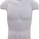 Male Molded Shatterproof White Shapely Torso Form With Hook - Fits Men's Sizes S-L - Hanging Fashion Form Mannequin to Display Top and Bottom Merchandise