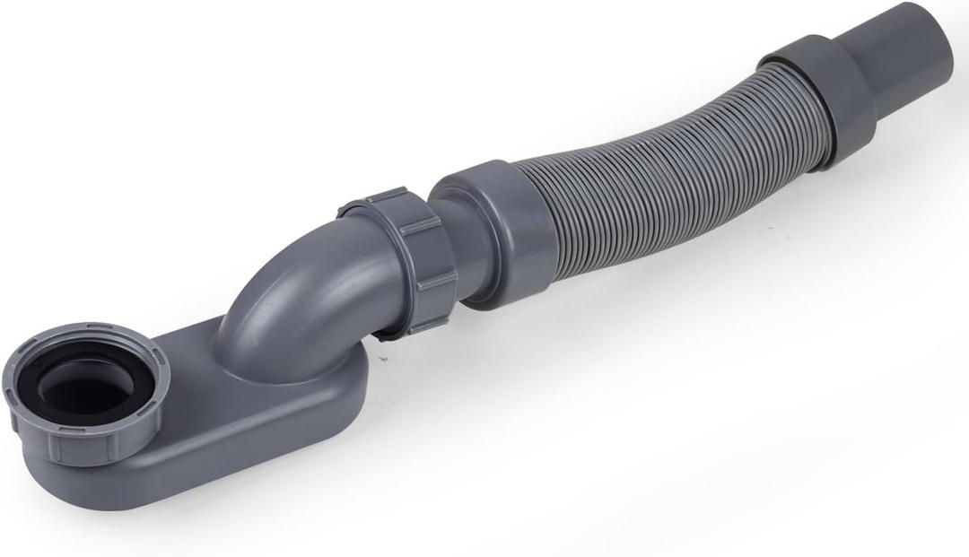 Flexible Freestanding Tub Drain Kit, Low Profile Flat P Trap for 1 1/2" Bathtub & Shower Drain Pipe, Easy Install, Fits Freestanding Bath Tubs, PVC Drain Hose Included