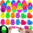 12 Pack Easter Eggs Fillers Light Up Chick Duck Puffer Balls Easter Eggs Filled Toys Easter Basket Stuffers Glow In The Dark Stress Relief LED Fidget Toys for Kids Boys Girls Easter Hunt Party Favors