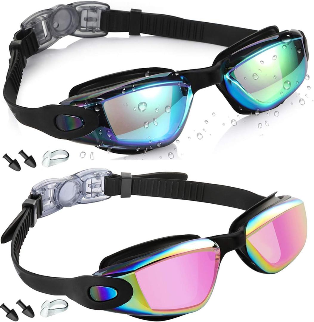 2 x Swim Goggles, 2 Pack Swimming Goggles Anti Fog No Leaking UV Protection Wide View For Adult Women Men Youth (Blue&pink)