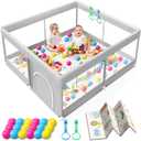 Baby Playpen with Mat, 50x50 Inch Playpen with Mat Waterproof for Babies and Toddlers Play Pen Playards Safety Gate Fence Active Center Indoor (Dark Grey + Mat)