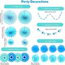 2 x LRCXL Blue Party Decoration, 21Pcs Blue Hanging Paper Fans, Paper Pom Poms Flowers, Pennant, Garland String, Banner for Boy Birthday, Bridal Shower, Baby Boy Showers, Wedding