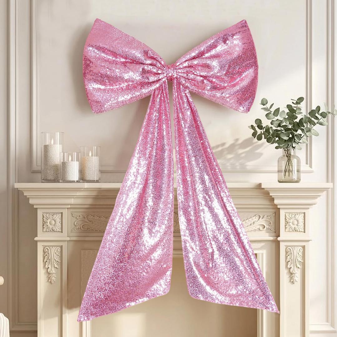 PartyDelight Large Sequin Bow Decor Fuchsia Pink 24x36 Inch