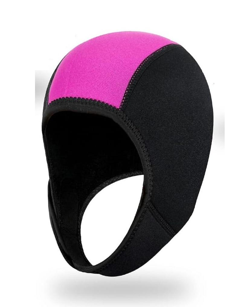 MAQUITA Neoprene Diving Hood, Thermal Wetsuit Hood Cap Swim Caps with Chin Straps Snorkeling Neoprene Surf Beanie Diving Headgear for Men Women Sailing Water Sports (Pink)