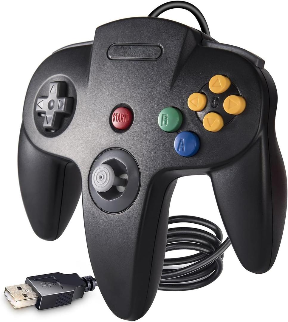 KIWITATA Classic N64 USB Controller, Retro N64 Remote Wired Joystick Game Pad Emulator Controller for Windows XP 7 8 11 & MAC Raspberry Pi 3