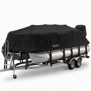 1200D Pontoon Boat Cover 21–24ft,with 16 Adjustable Tie Down Straps, Black