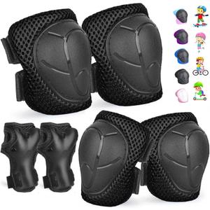Kids/Youth Knee Pads and Elbow Pads Set for Kids, Boys Girls Protective Gear Set Adjustable Knee Pads, Elbow Pads, Wrist Guards Skateboard Skating Skiing Cycling Biking Running Scooter (M(7-14Years), black)