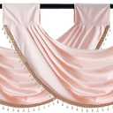 Waterfall Valance Curtains Pink Swag for Windows 2 Pack Decorative Beads Trims Small Window Treatments for Kitchen Living Room