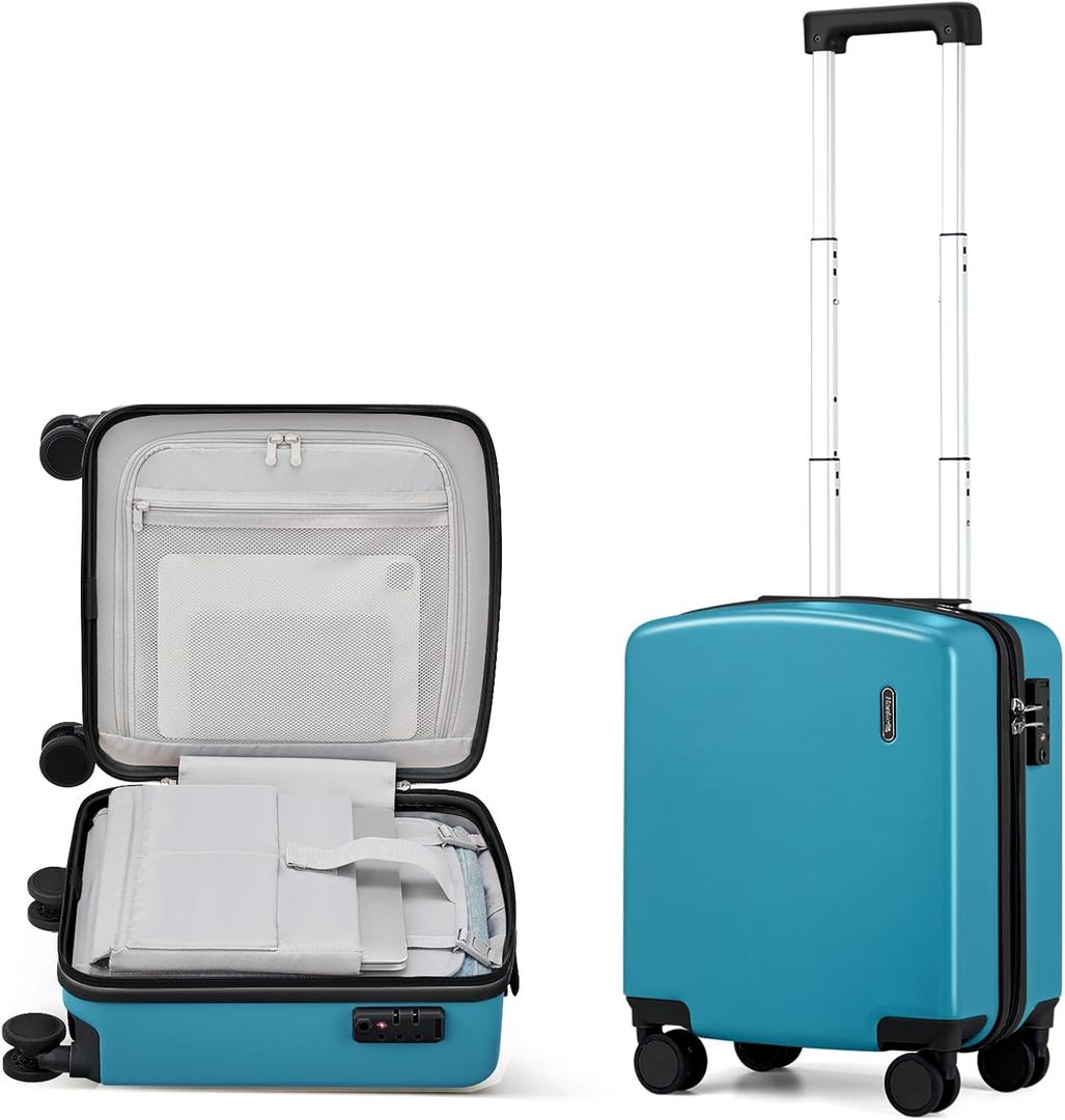 Hanke 16 Inch Underseat Carry On Luggage, Airline-Approved Hard Shell Small Suitcase with Spinner Wheels, Lightweight Tsa Lock Travel Luggage for Short Trips(Caribbean Blue)