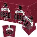 2 x 2Pcs Graduation Decorations 2026, 108" X 54" Maroon Graduation Tablecloths, Rectangle Table Covers for Class of 2026 Congrats Grad, Disposable Plastic Tablecover for Grad Decor Party Supplies for Kids
