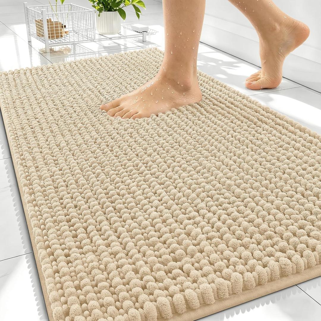 OLANLY Thick Bathroom Rugs 30x20, Extra Soft Absorbent Chenille Bath Rugs, Rubber Backing, Machine Wash Dry, Bath Mats for Bathroom Floor, Tub and Shower, Home Decor Accessories, Beige